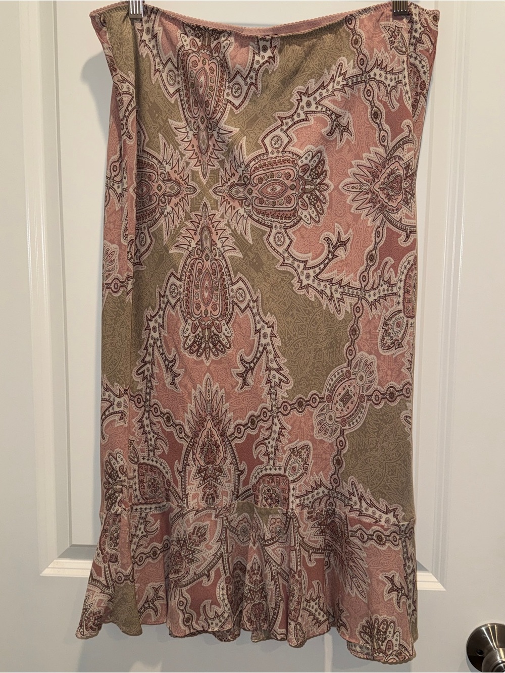 The Limited Pink and Tan Paisley Ruffle-Hem Midi Skirt